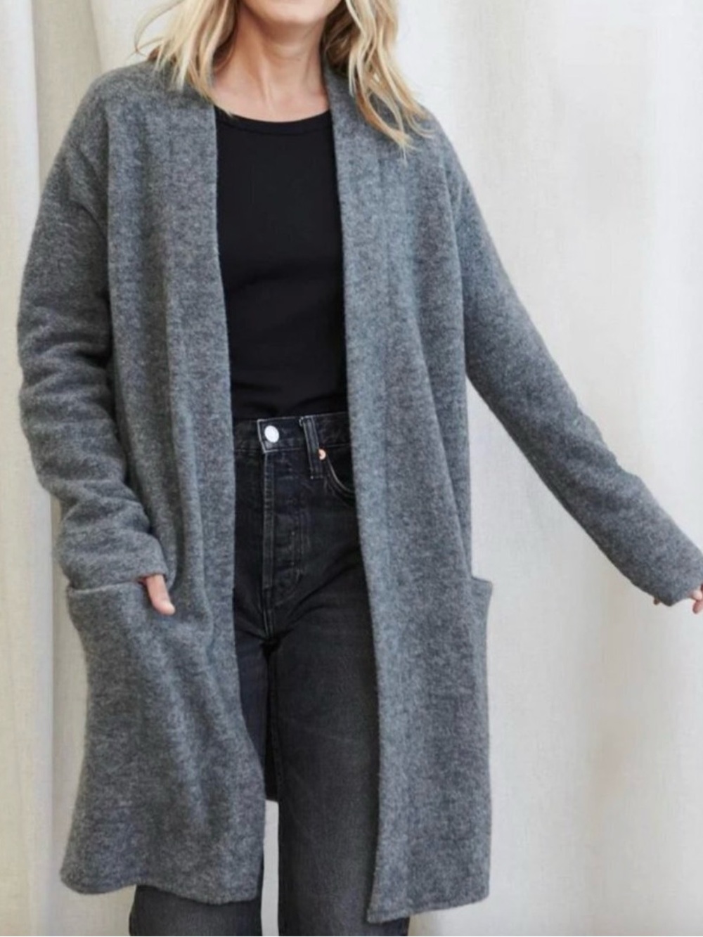 Jenni Kayne Open-Front Long Cardigan Sweater - Gray